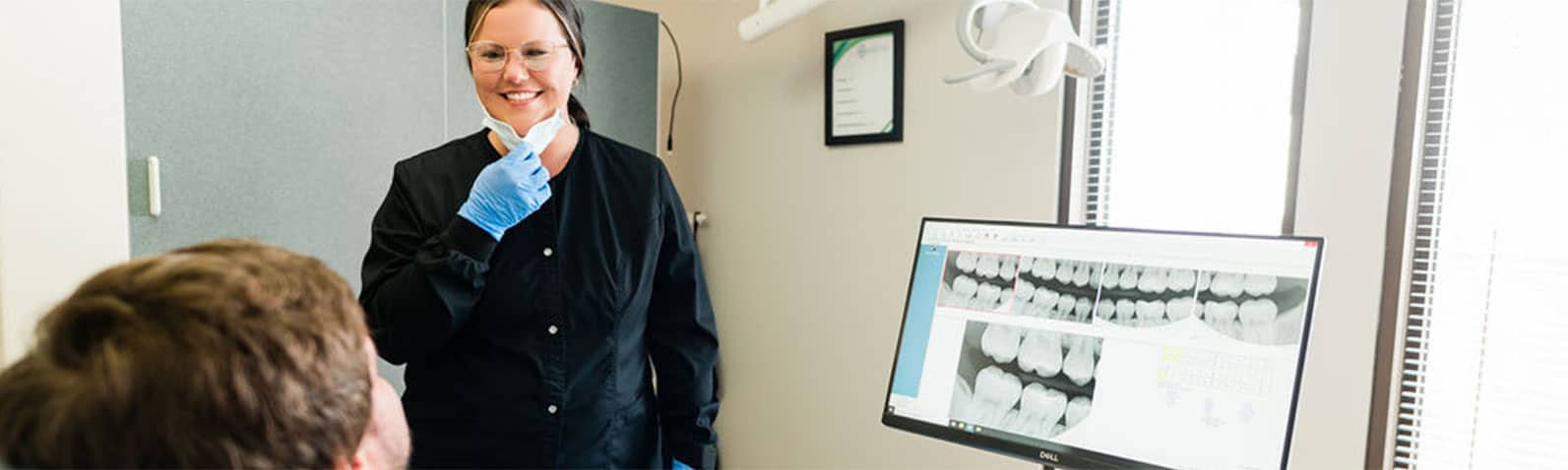 a woman in a dental office